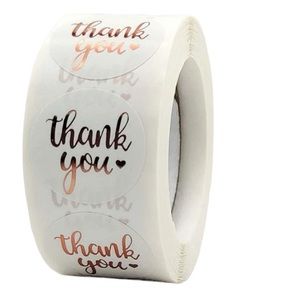 V Stickers 1" Thank You 500ct White Copper Labels